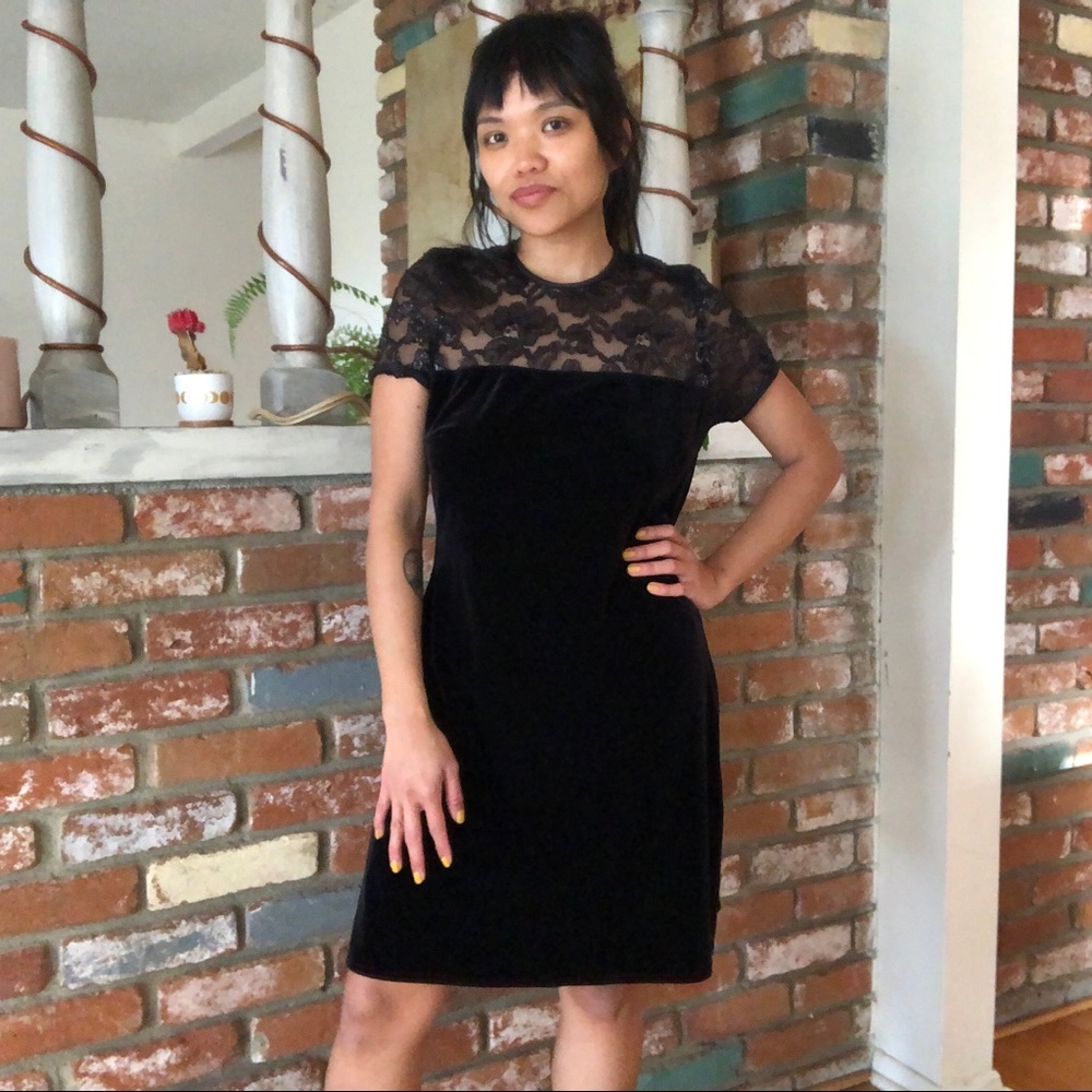 Vintage 1980s Dillard's by Roberts Velour Mesh Sheer Mini Dress